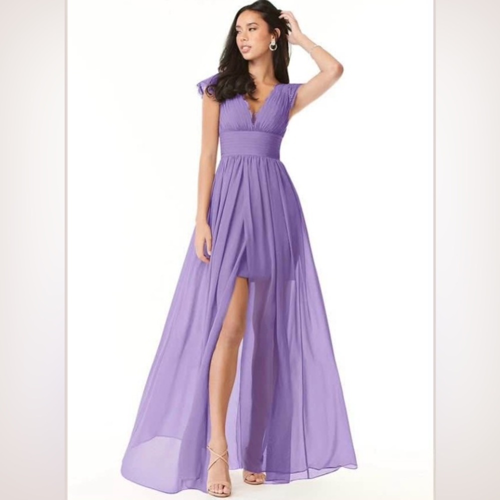 Azazie Tahiti V-Neck Chiffon Maxi with High Front Slit